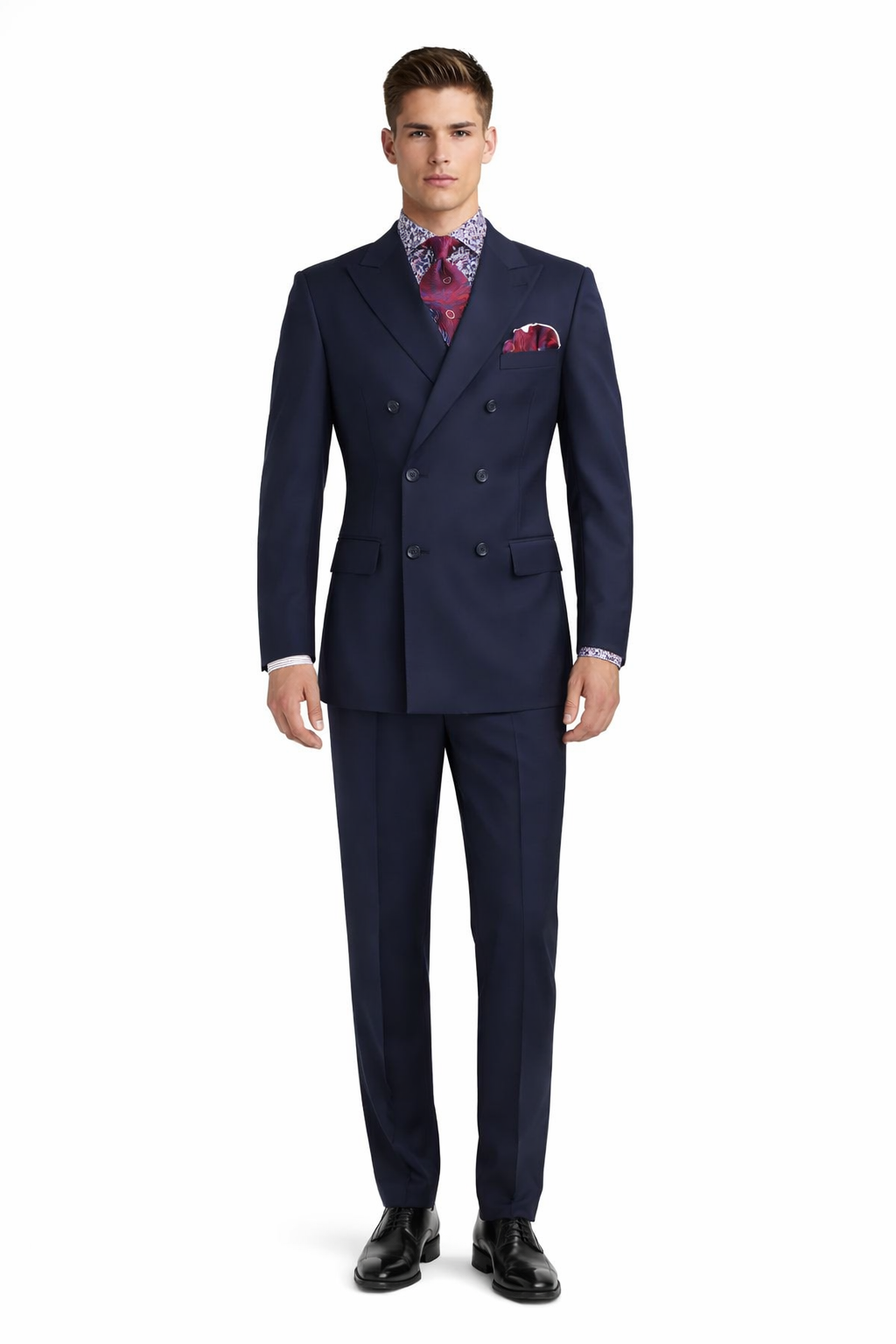 Apollo King Men's 2pc Double Breasted Suit Wide Peak Lapel with Slim Fit Cut - 38 Short Jacket+32 Waist Adjustable 28to34)(Height: 5 4 to5 7 )(Neck  15-16.5)S-M)