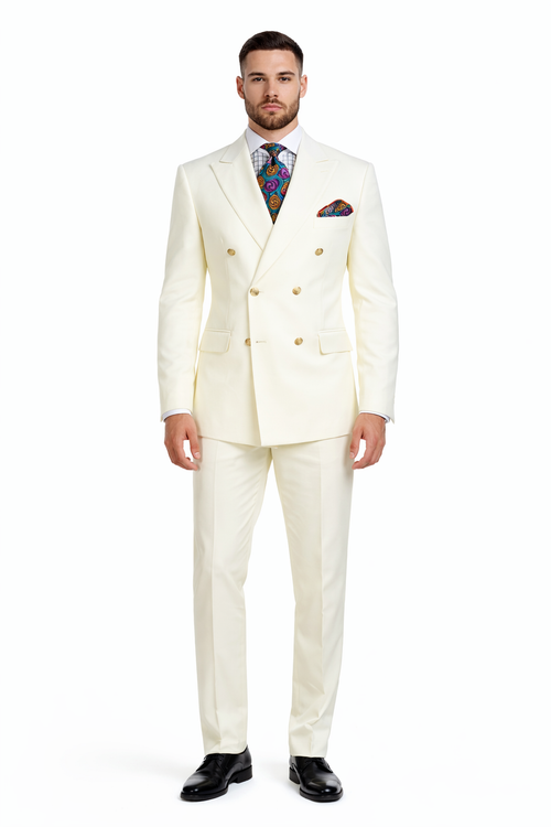 Apollo King Men's 2pc Double Breasted Suit Wide Peak Lapel with Slim Fit Cut