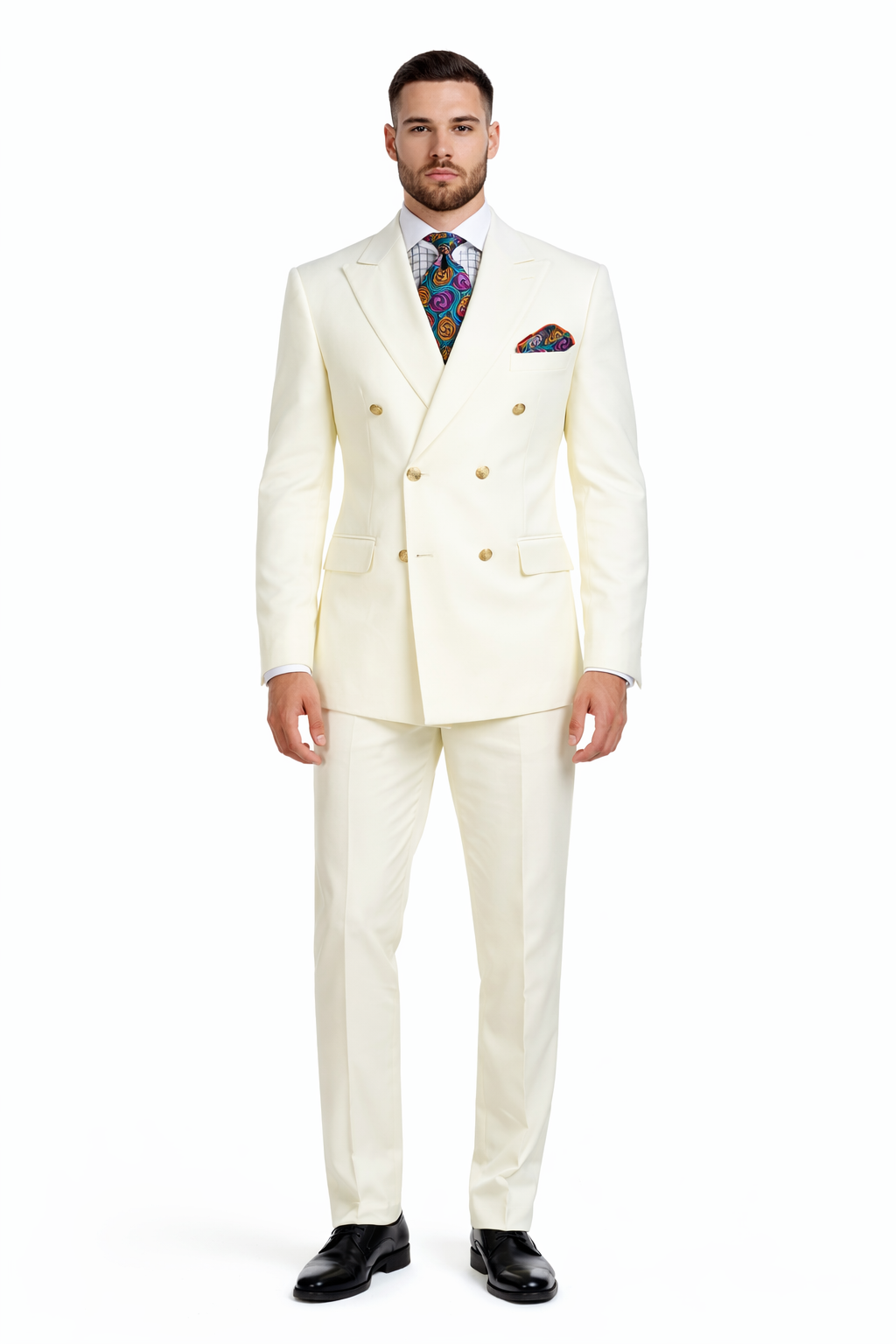 Apollo King Men's 2pc Double Breasted Suit Wide Peak Lapel with Slim Fit Cut