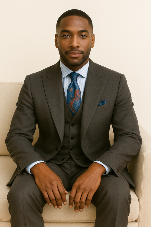 Double Breasted Suits - Vested Suits Wool Fabric - Apolo King Brand - Gray Plaid Suit - New Arrival