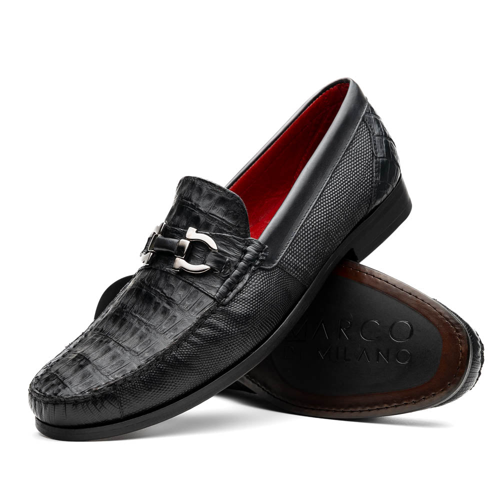 Marco Di Milano Adro Black Caiman Crocodile/Lizard Bit Loafers - 8