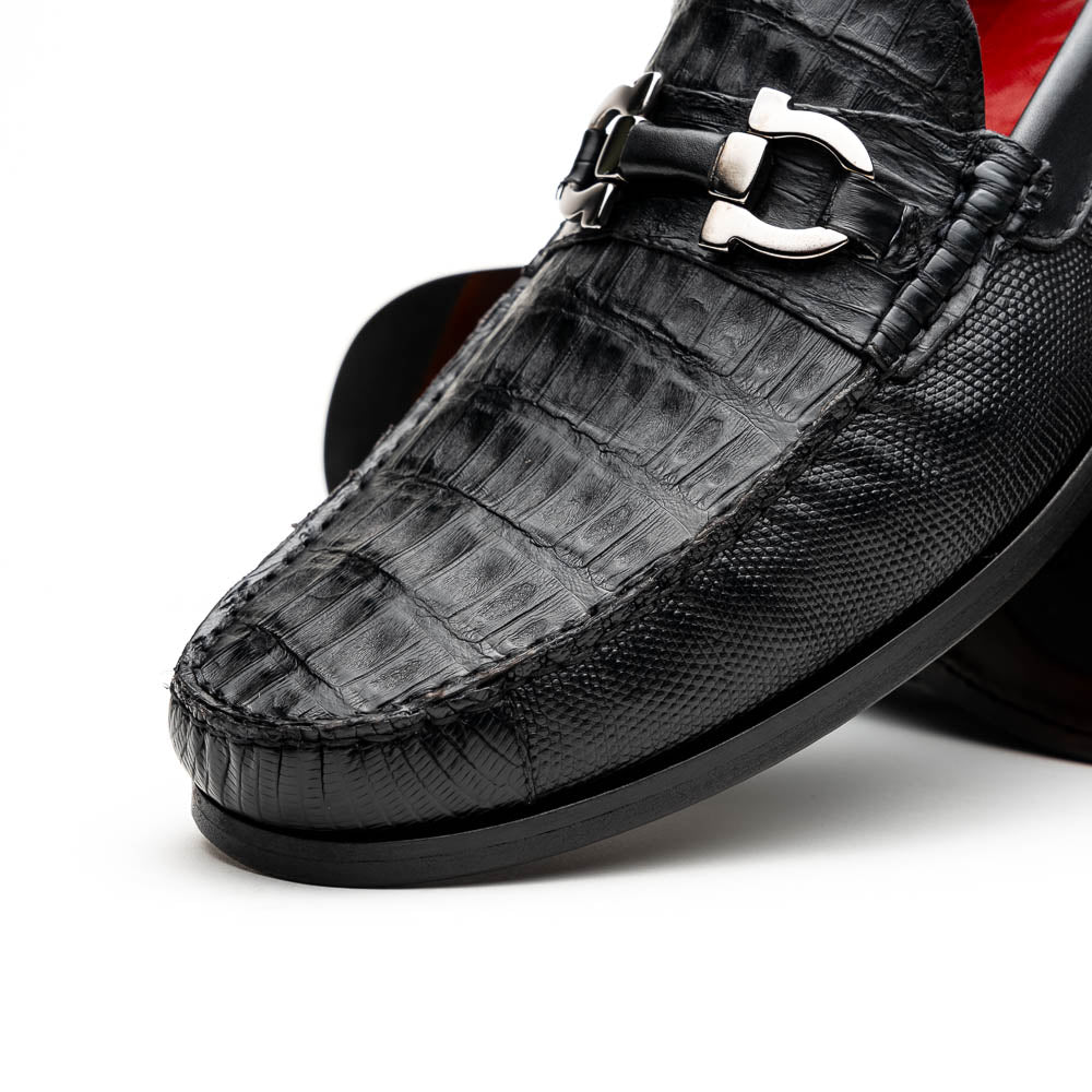 Marco Di Milano Adro Black Caiman Crocodile/Lizard Bit Loafers - 8