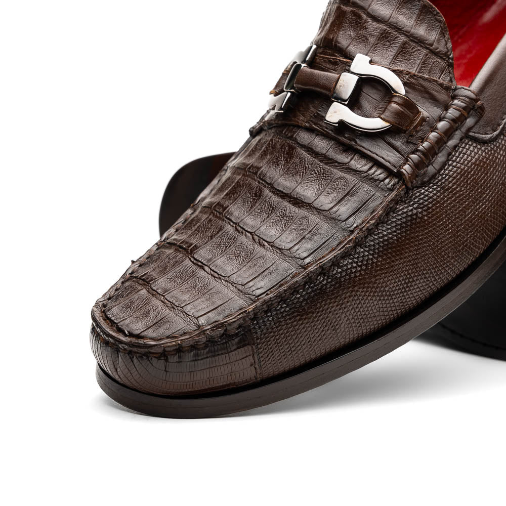 Marco Di Milano Adro Brown Caiman Crocodile/Lizard Bit Loafers - 8