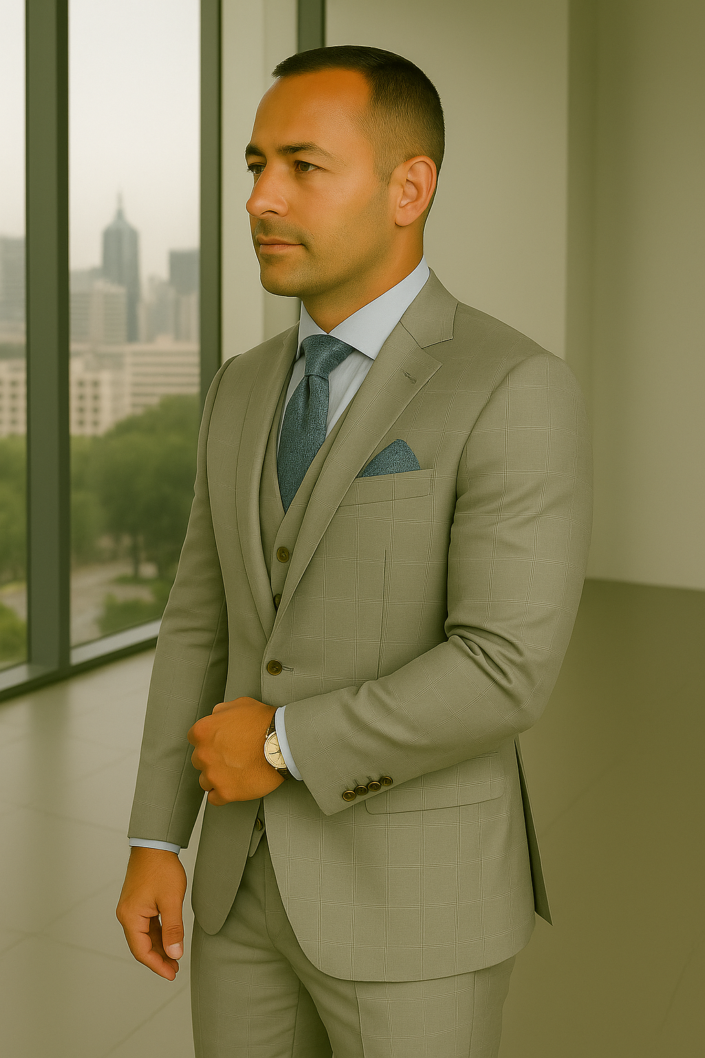 Wool Suit - Italian Made Business Suit by Statement Men's 3 Piece 100% Wool Fashion Suit - Bold Colors - 38R