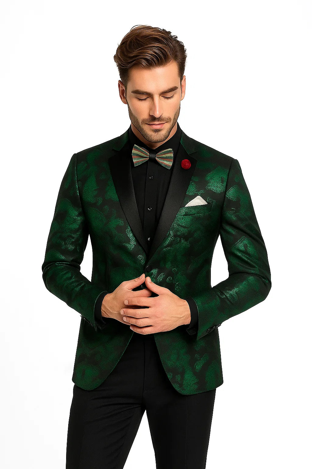 Emerald Green Paisley Tuxedo Suit - Prom Floral Tuxedo Suit - Groom Wedding Suit - Emerald Green