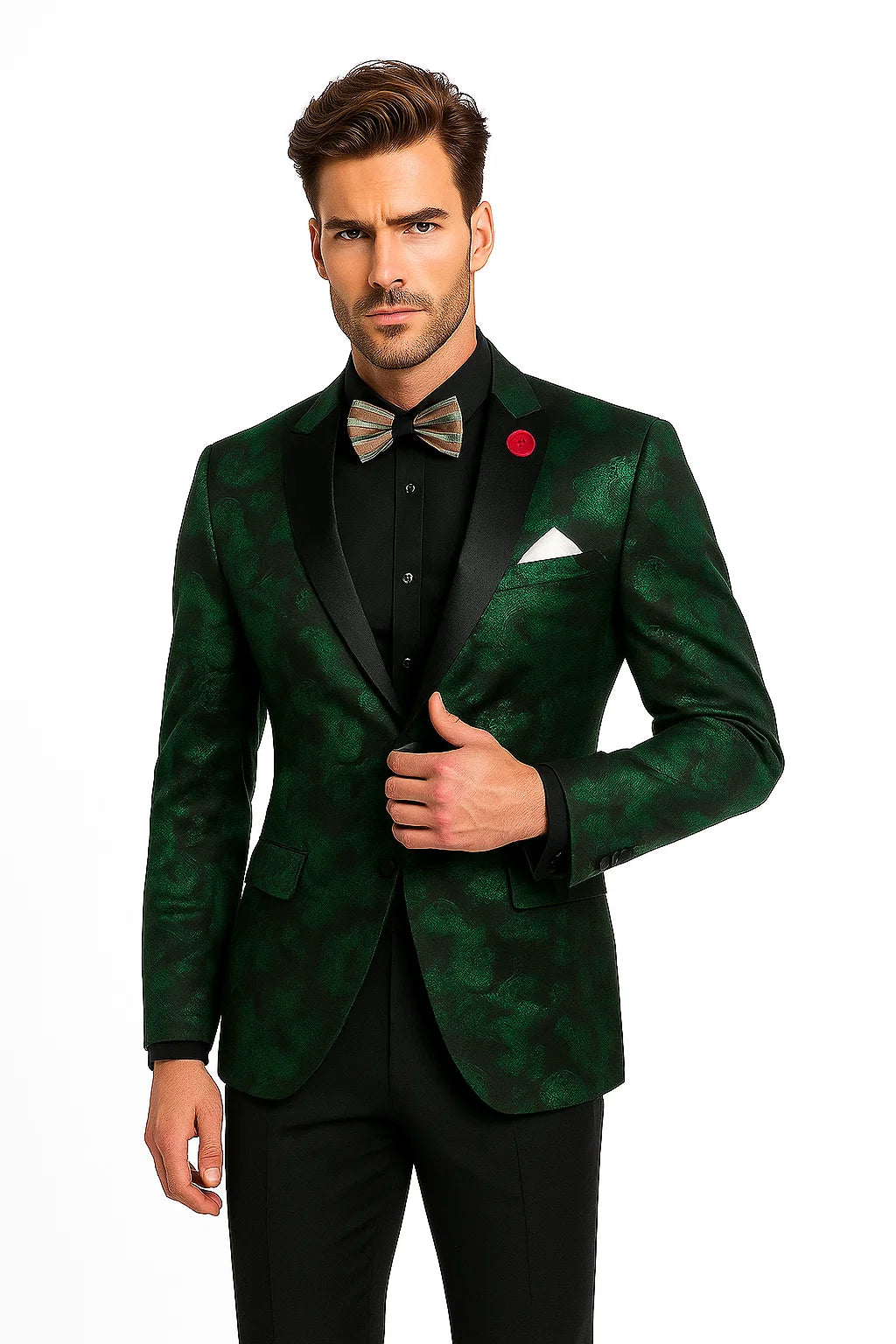 Emerald Green Paisley Tuxedo Suit - Prom Floral Tuxedo Suit - Groom Wedding Suit - Emerald Green