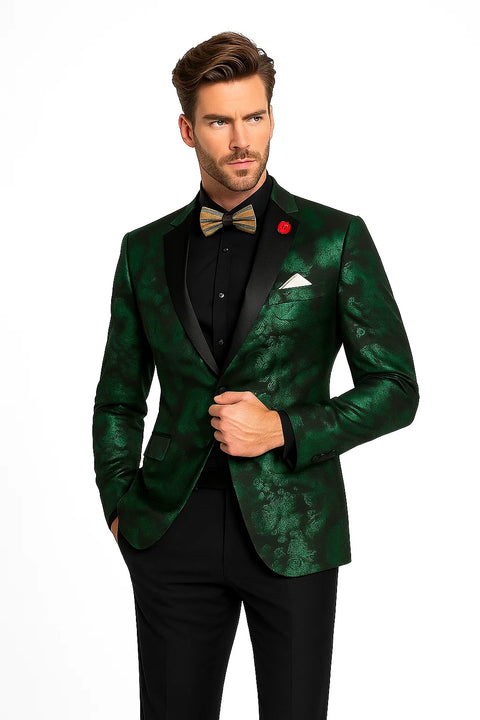 Emerald Green Paisley Tuxedo Suit - Prom Floral Tuxedo Suit - Groom Wedding Suit