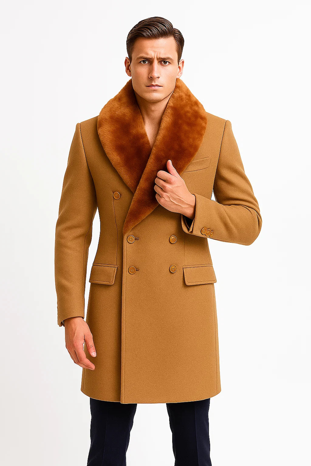 Mens Camel Peacoat - Wool Camel Peacoat - Coat Size 38