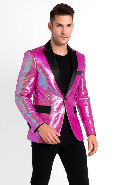 Sequin Tuxedo - Mens Blazer - Pink Dinner Jacket - Shiny Tuxedo Jacket