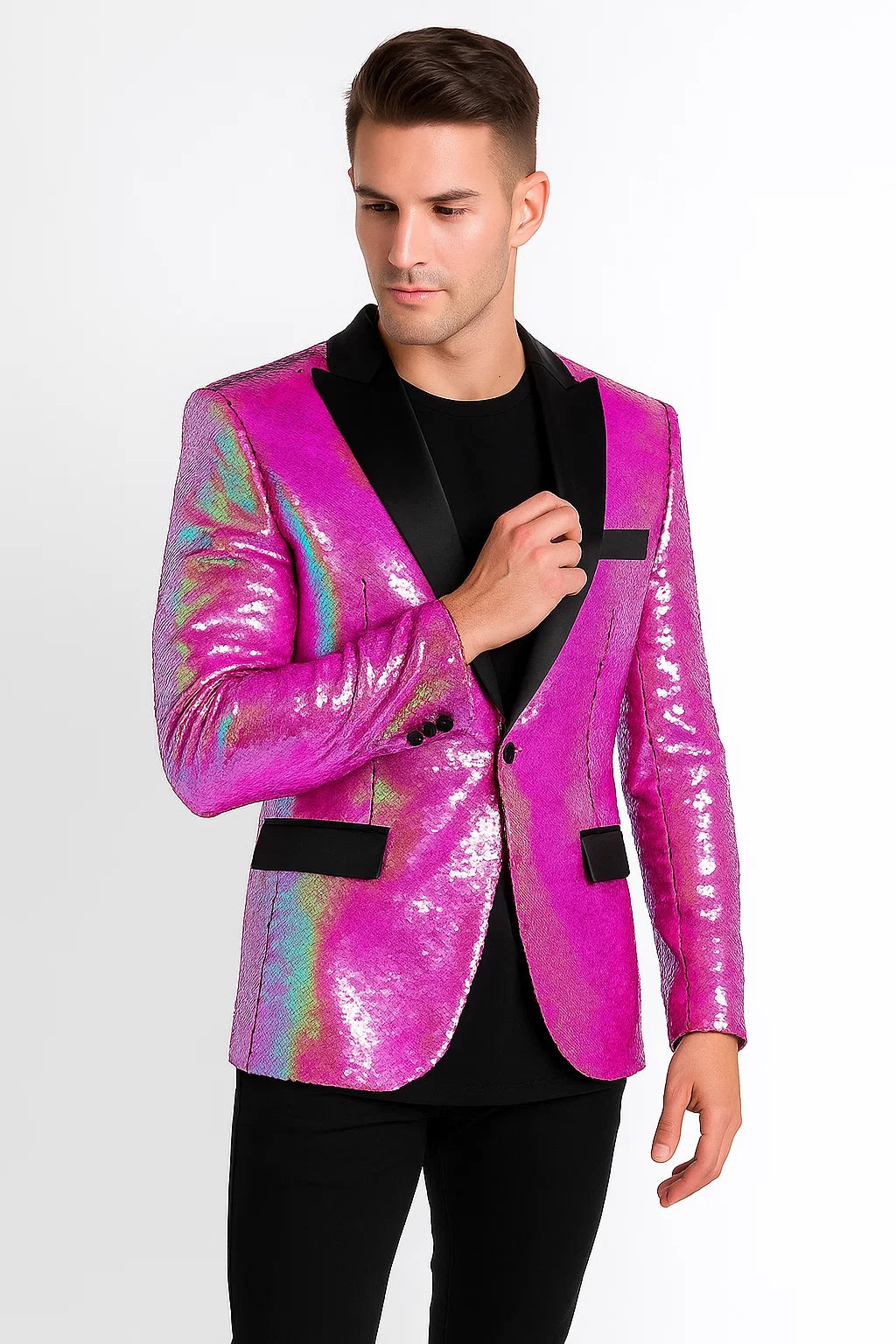 Sequin Tuxedo - Mens Blazer - Pink Dinner Jacket - Shiny Tuxedo Jacket - S