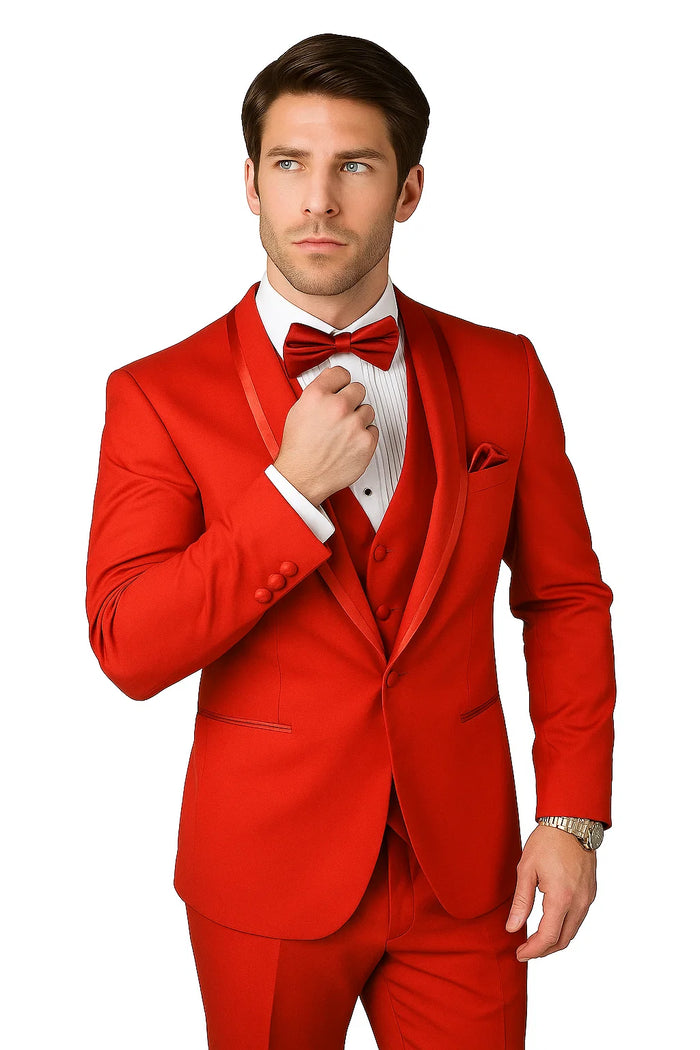 Caesar Red 1-Button Shawl Four Piece Set Tuxedo