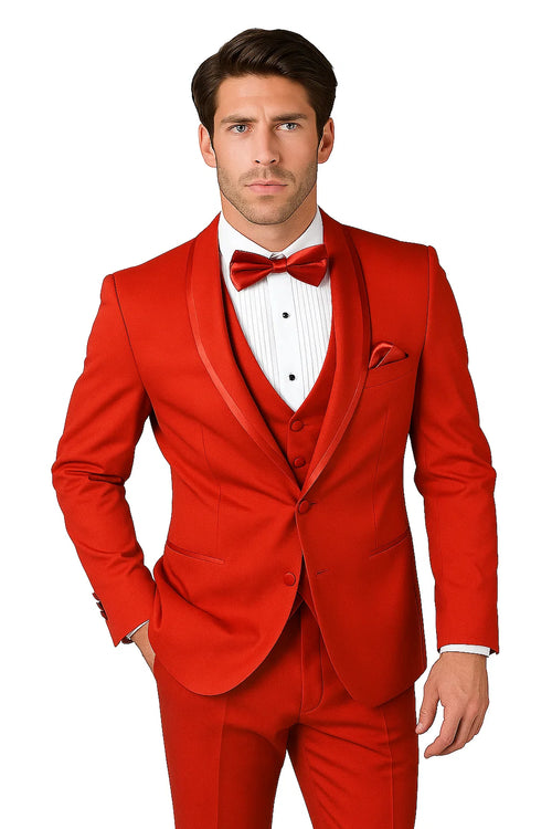 Caesar Red 1-Button Shawl Four Piece Set Tuxedo