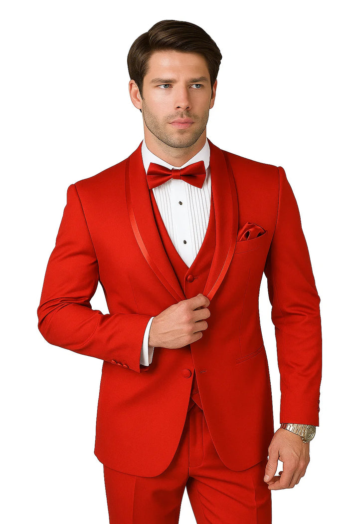 Caesar Red 1-Button Shawl Four Piece Set Tuxedo