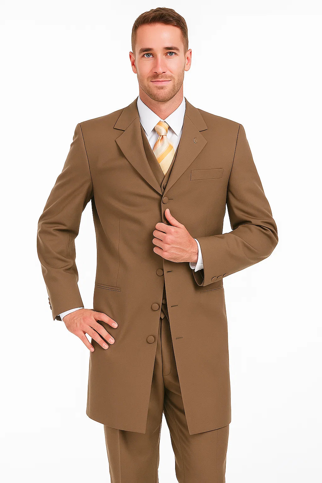 Zoot Suit - Mens 2PC Classic Long Fashion Tan Zoot Suit - Coat Size 38