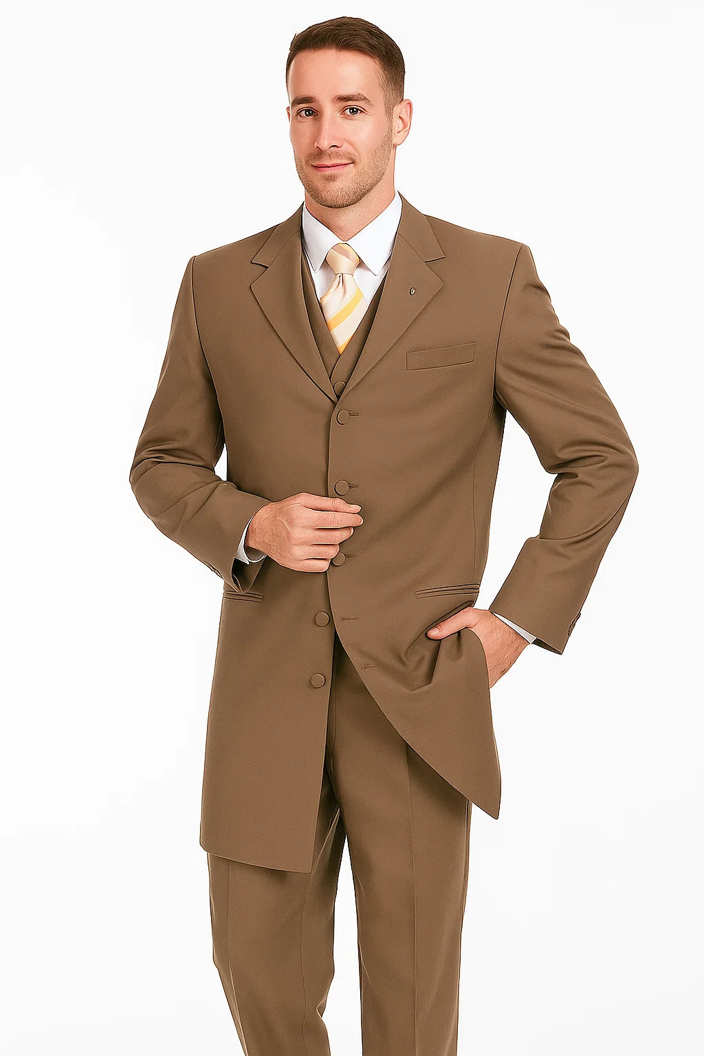Zoot Suit - Mens 2PC Classic Long Fashion Tan Zoot Suit - Coat Size 38