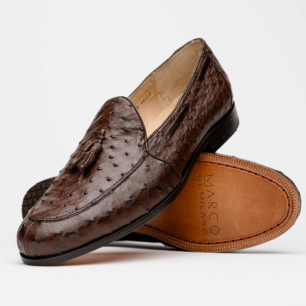 Marco Di Milano Aubiere Brown Ostrich Quill Tassel Loafers - 8
