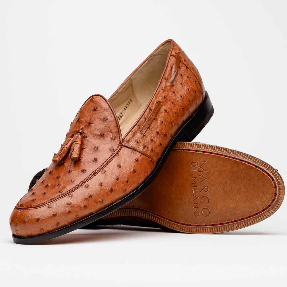Marco Di Milano Aubiere Cognac Ostrich Quill Tassel Loafers - 8