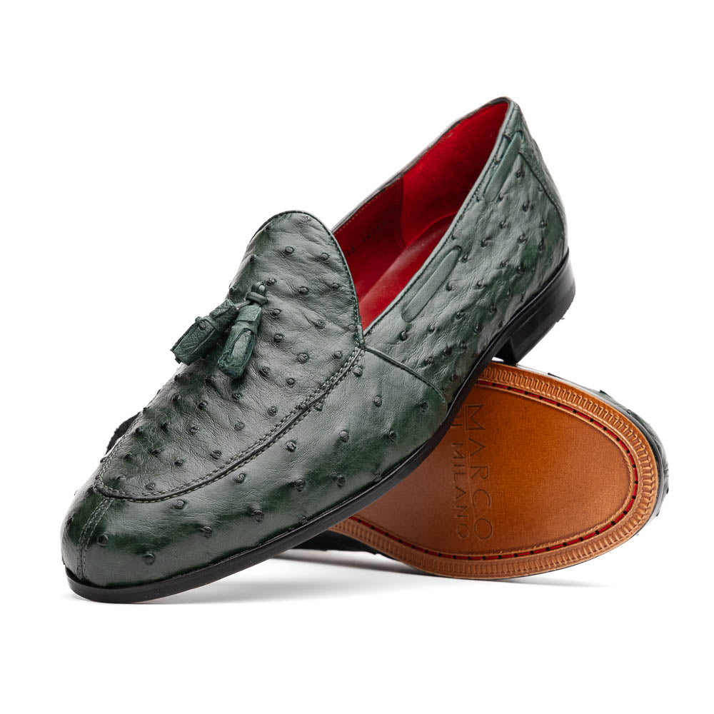 Marco Di Milano Aubiere Green Ostrich Quill Tassel Loafers - 8