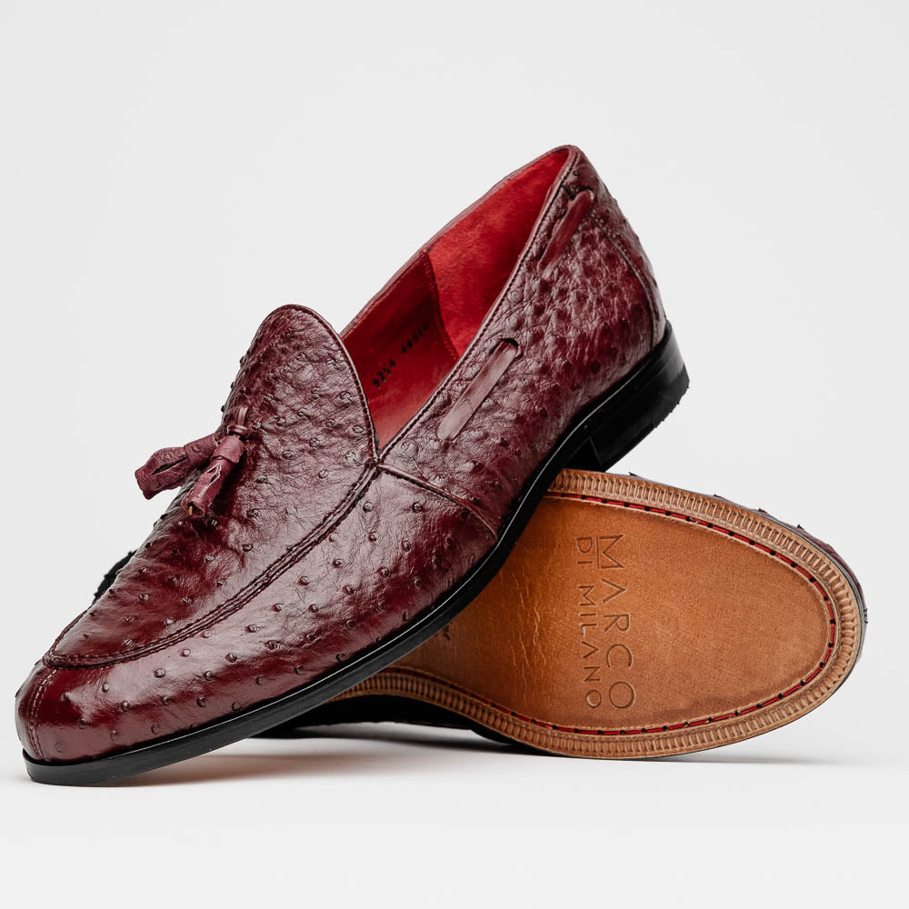 Marco Di Milano Aubiere Wine Ostrich Quill Tassel Loafers - 8