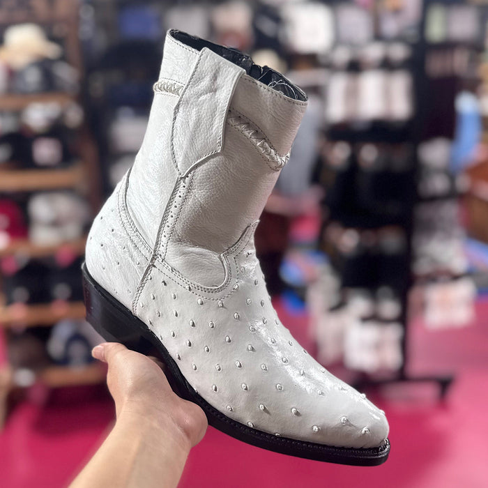 White Ostrich Boots Low Ankle J-Toe