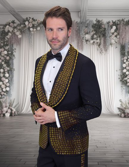 Statement Men's 2 Piece Modern Fit Tuxedo - Rhinestone Accents - 36R