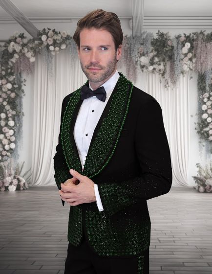 Statement Men's 2 Piece Modern Fit Tuxedo - Rhinestone Accents - 36R