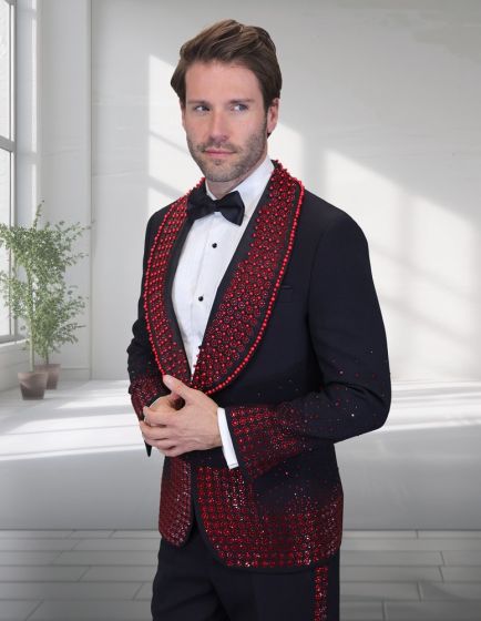 Statement Men's 2 Piece Modern Fit Tuxedo - Rhinestone sequin Accents - 36R