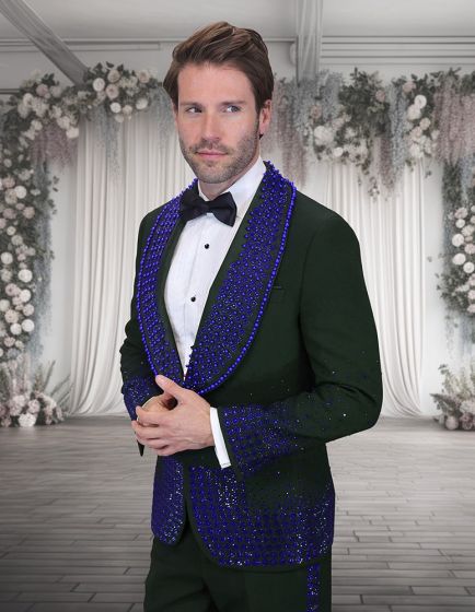 Statement Men's 2 Piece Modern Fit Tuxedo - Rhinestone Accents - 36R