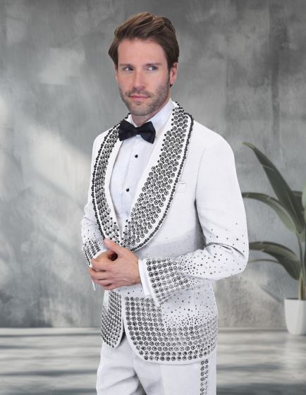 Statement Men's 2 Piece Modern Fit Tuxedo - Rhinestone sequin Accents - 36R