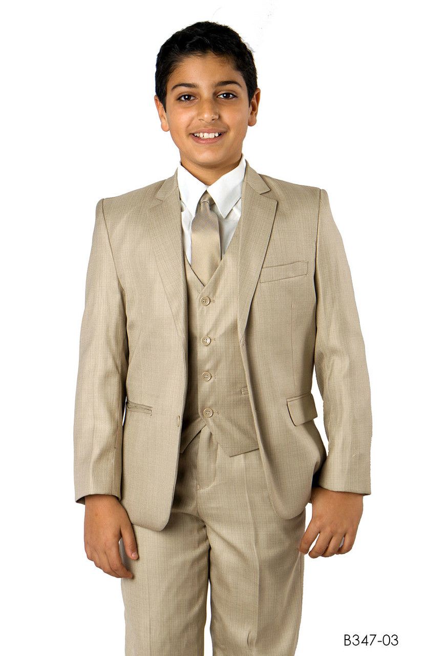 Tazio Boys' 5-Piece Vested Suit in Solid Colors with Shirt & Tie