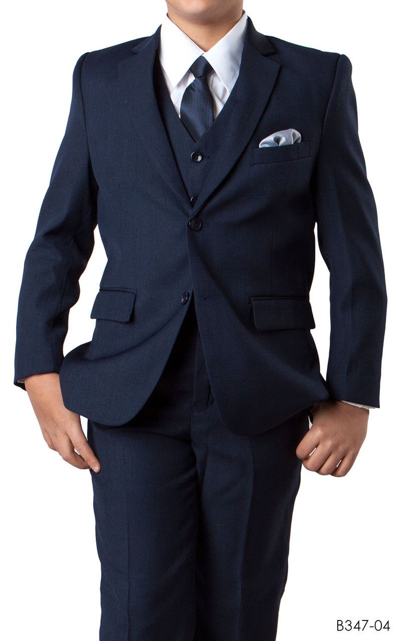 Tazio Boys' 5-Piece Vested Suit in Solid Colors with Shirt & Tie