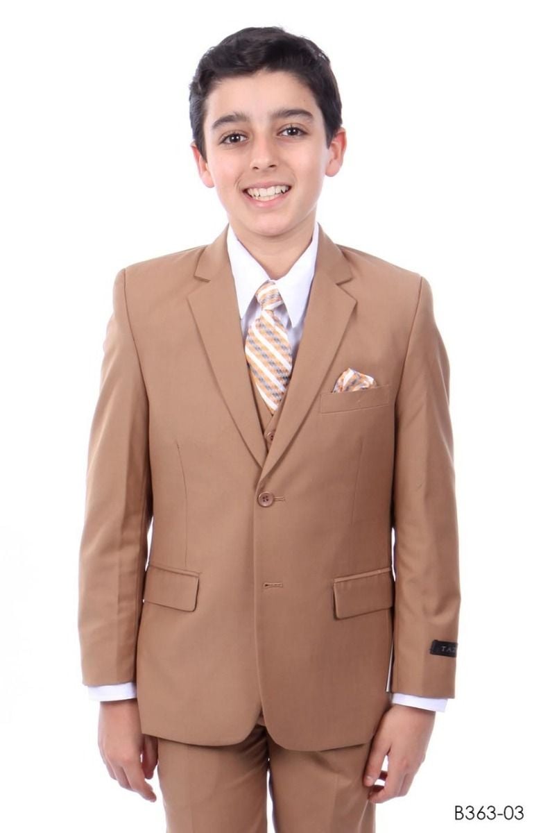 Tazio Boys' 5-Piece Formal Suit Set with Shirt & Tie - 4-Button Vest