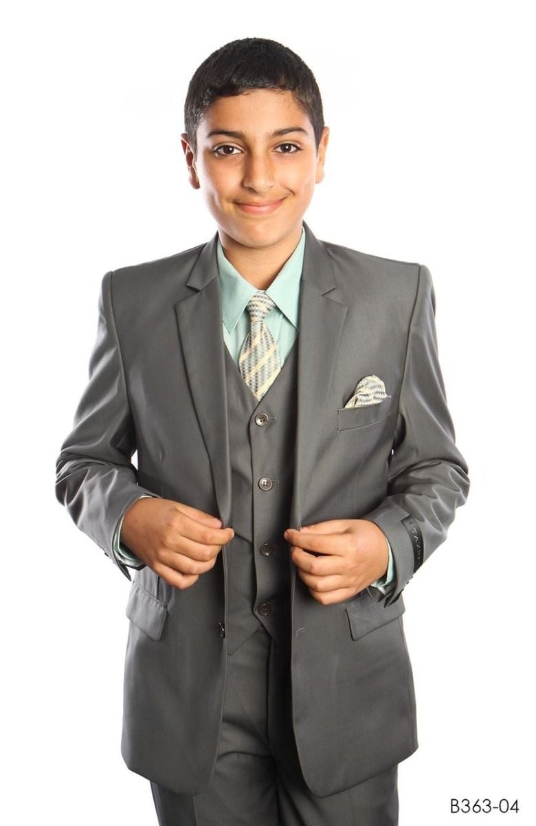 Tazio Boys' 5-Piece Formal Suit Set with Shirt & Tie - 4-Button Vest