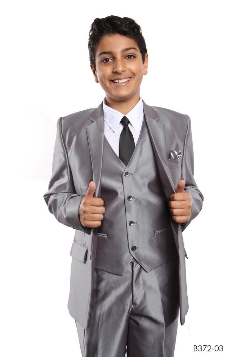 Gray Tazio Boys Sharkskin Gray 5 Piece Suit with Shirt & Tie