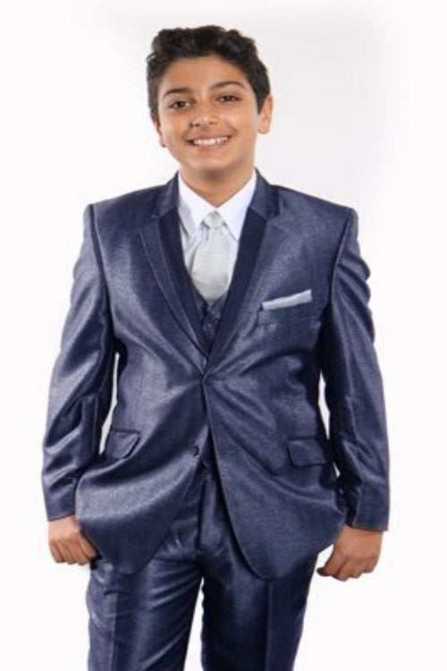 Tazio Boys' 5-Piece Suit Set with Shirt, Tie & Hanky - Two-Tone Lapel
