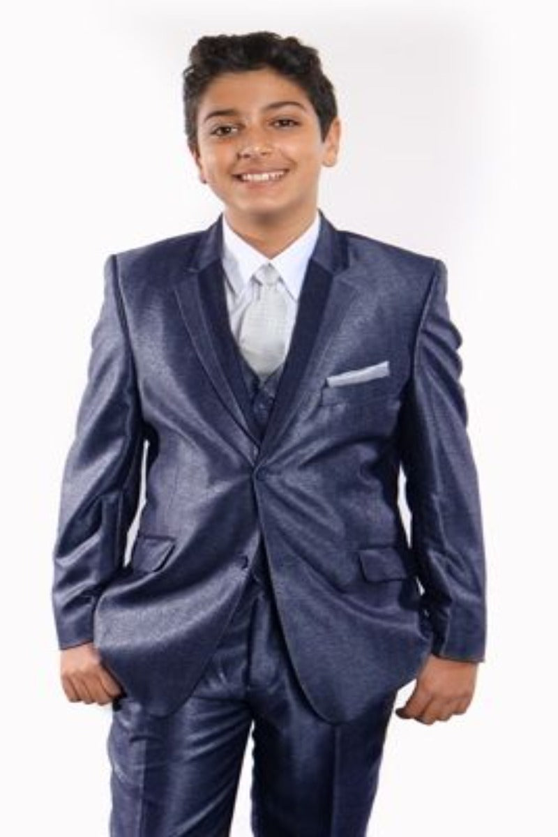 Tazio Boys' 5-Piece Suit Set with Shirt, Tie & Hanky - Two-Tone Lapel