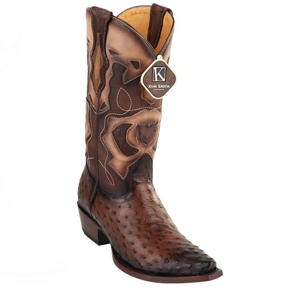 King Exotic Men's Ostrich Western Snip Toe Boots - Black
