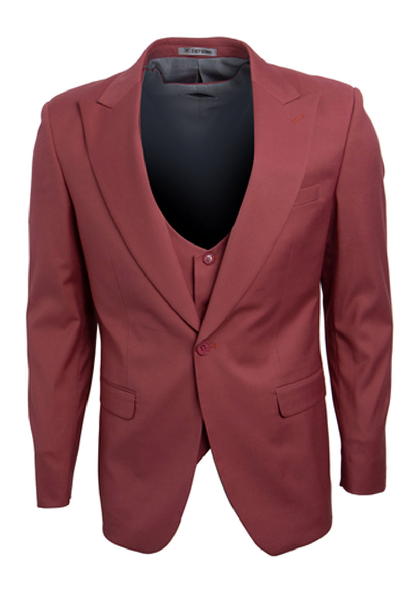 "Stacy Adams  Suit Men's Coral Blush Pink Suit with Vested One Button Peak Lapel"