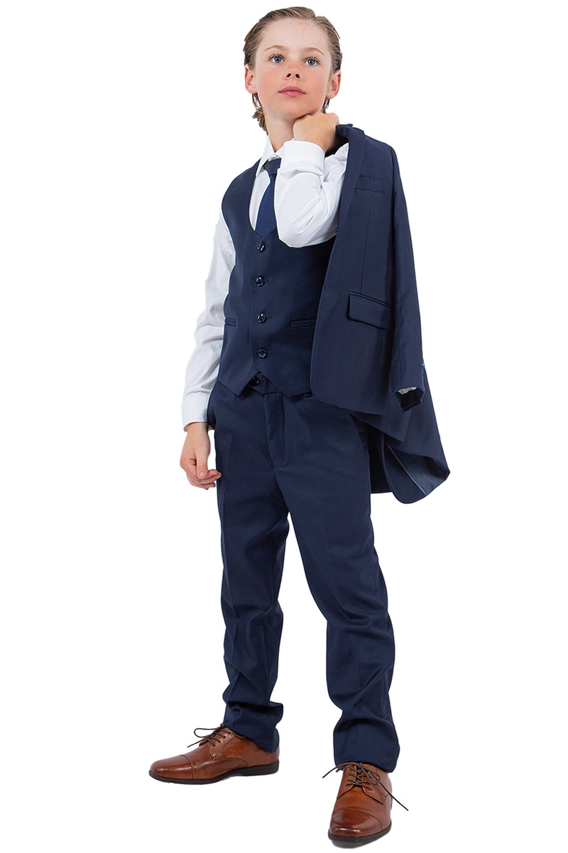"Navy Blue Perry Ellis Boy's Wedding Suit with Vest"