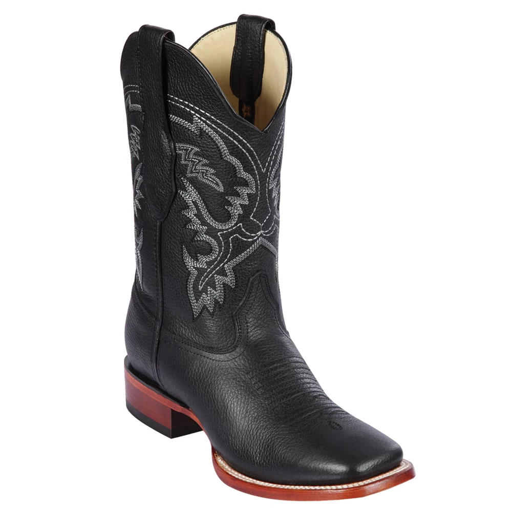 Los Altos Boots - Mens Dress Cowboy Boot - Low Priced Square Toe Stingray Boots- in   Black - 6