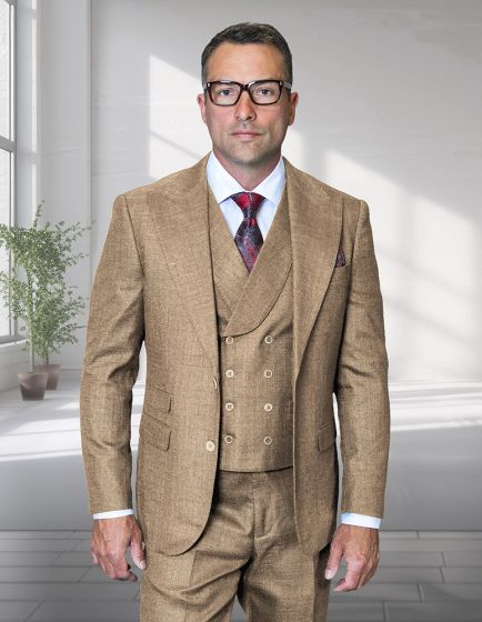 Statement Men's 3 Piece 100% Wool Modern Fit Suit - Peak Lapel - 38 Regular