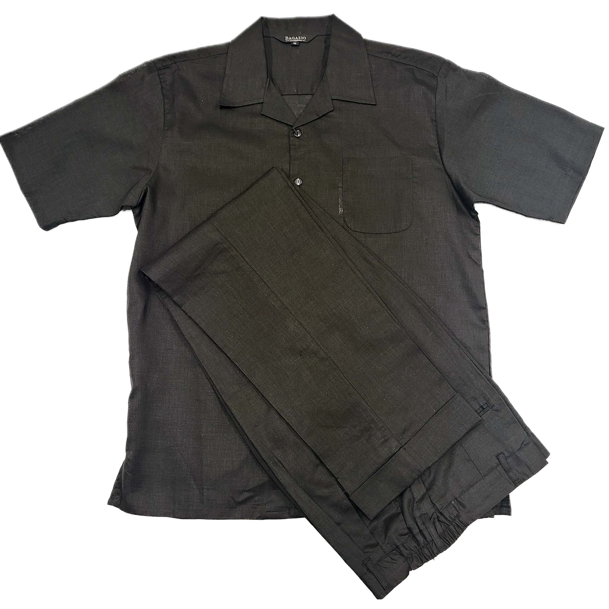 Mens Black Linen Shirt and Pants Casual Outfit Set - Small
