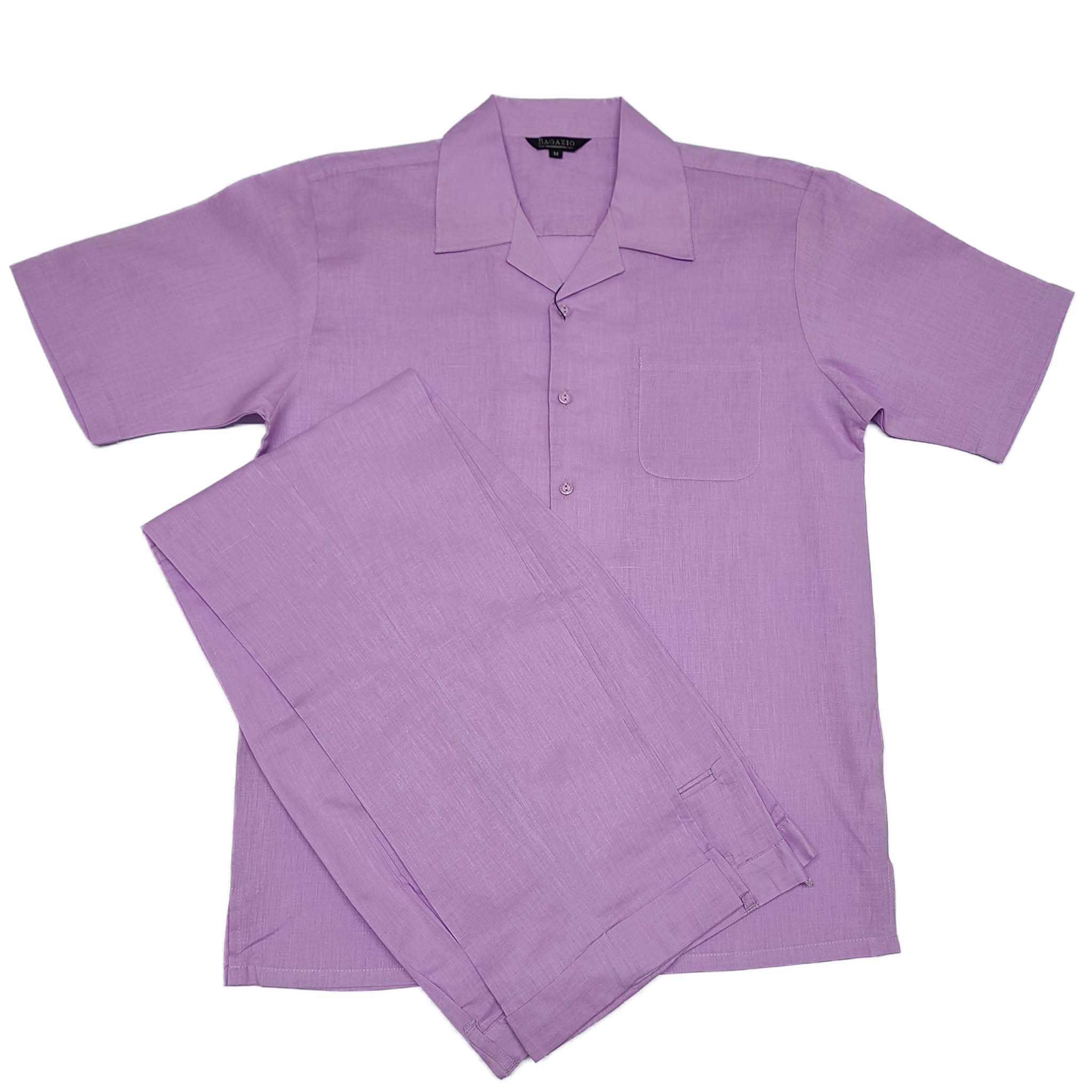 Mens Lavender Linen Shirt and Pants Casual Outfit Set - Small