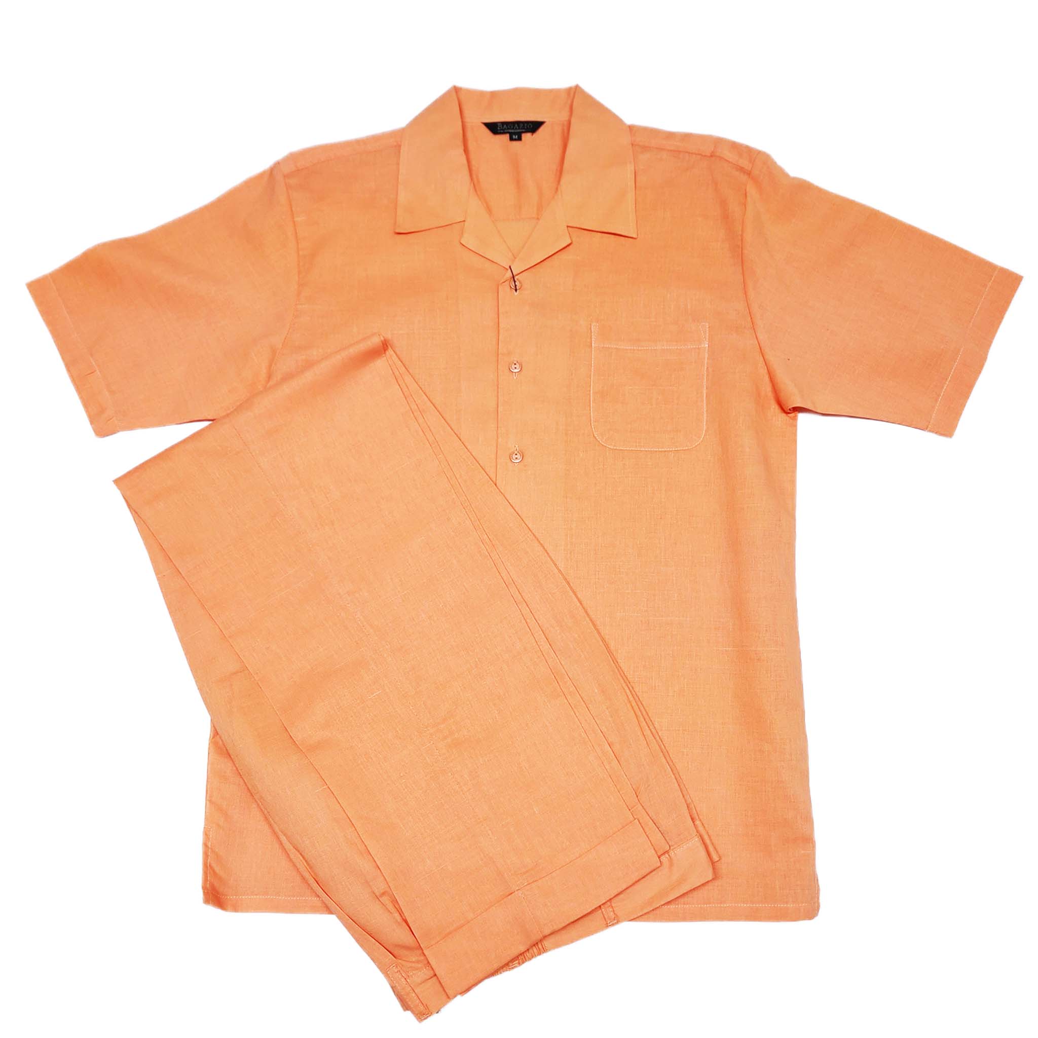 Mens Melon Linen Shirt and Pants Casual Outfit Set - Small