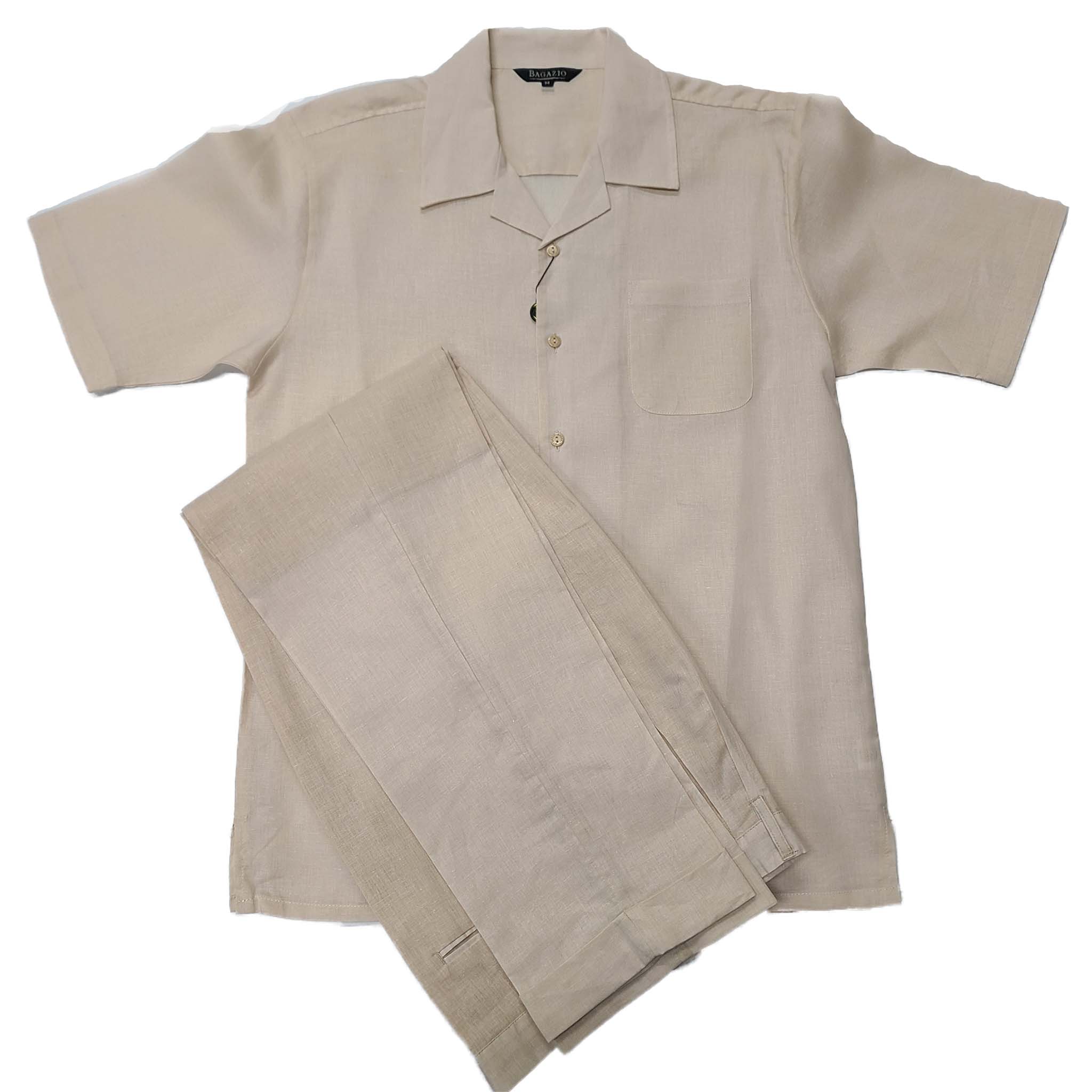 Mens Natural Linen Shirt and Pants Casual Outfit Set - Small