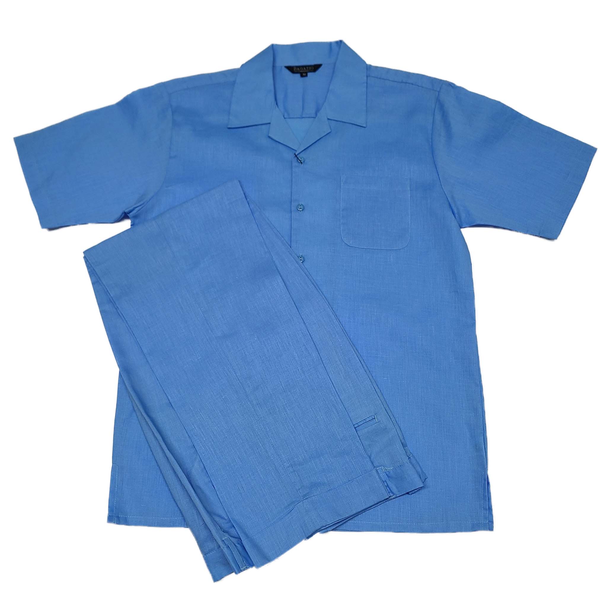 Mens Powder Blue Linen Casual Suit Set - Small