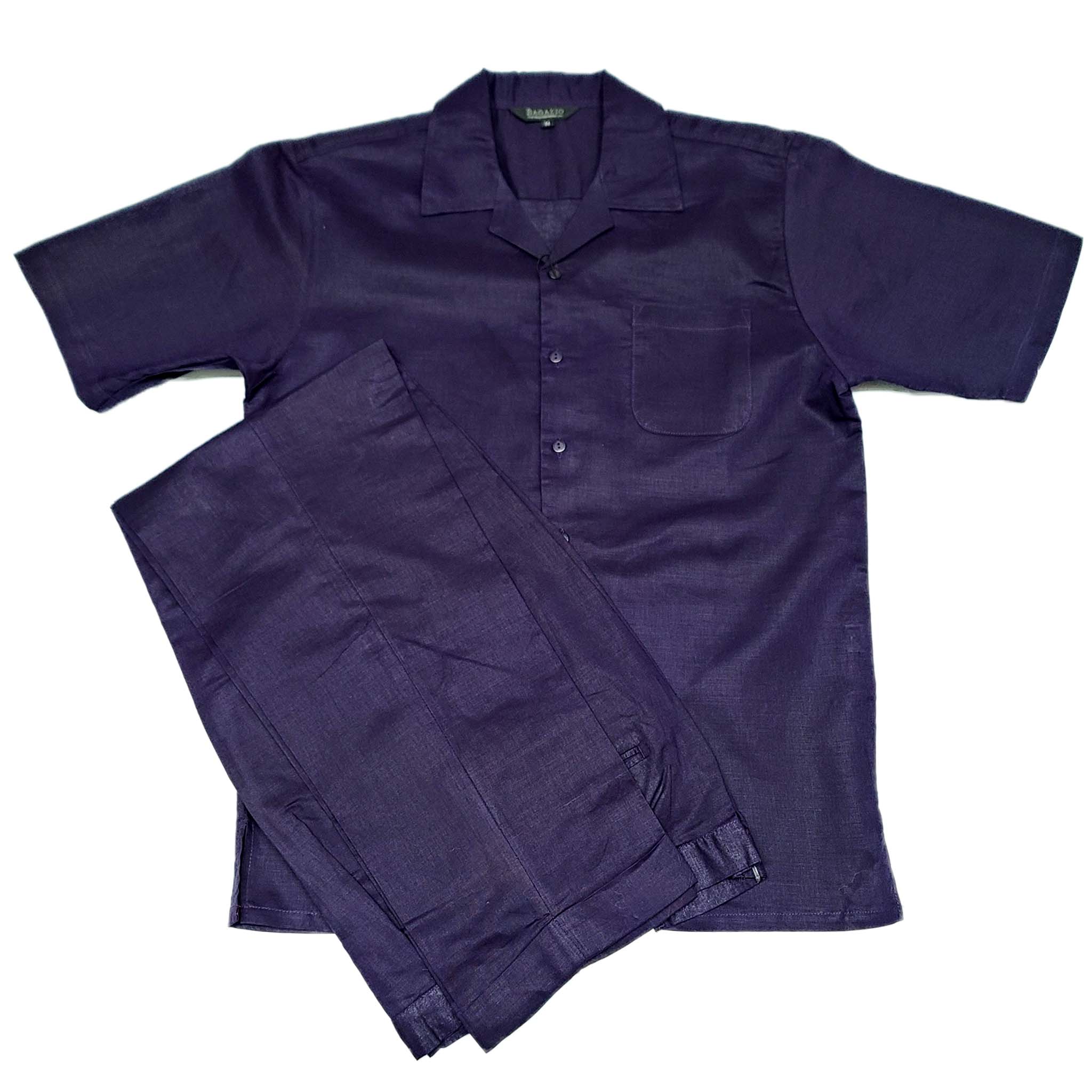 Mens Purple Linen Shirt and Pants Casual Outfit Set - Small