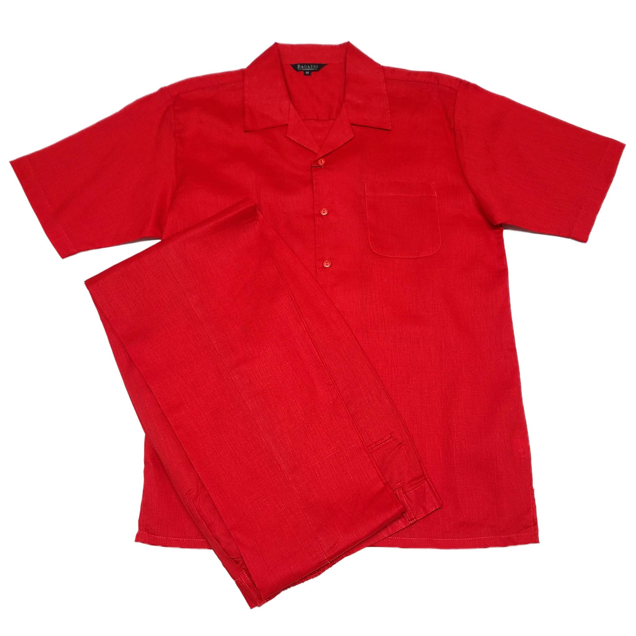 Mens Red Linen Shirt and Pants Casual Outfit Set - Small
