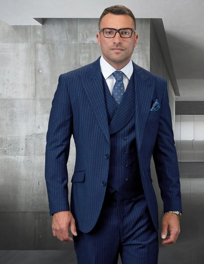 Mens Gangster Pinstripe 2 Button Double Breasted Vest Grey Suit - 38 Regular