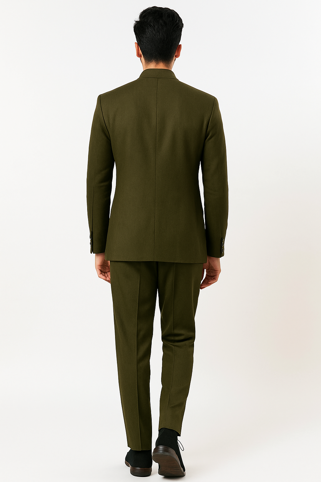 Cheap Priced Suit  - Mens Mandarin Banded Collar French Front Green Suit - 38 Short Jacket+32 Waist Adjustable 28to34)(Height: 5 4 to5 7 )(Neck  15-16.5)S-M)